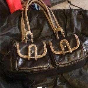 EUC Clark’s brown leather, tweed detail bag 💼